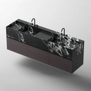 MonBlari SQUARE CLTY Series Fluted Black Marble Floating Bathroom Vanity with 3 Drawers