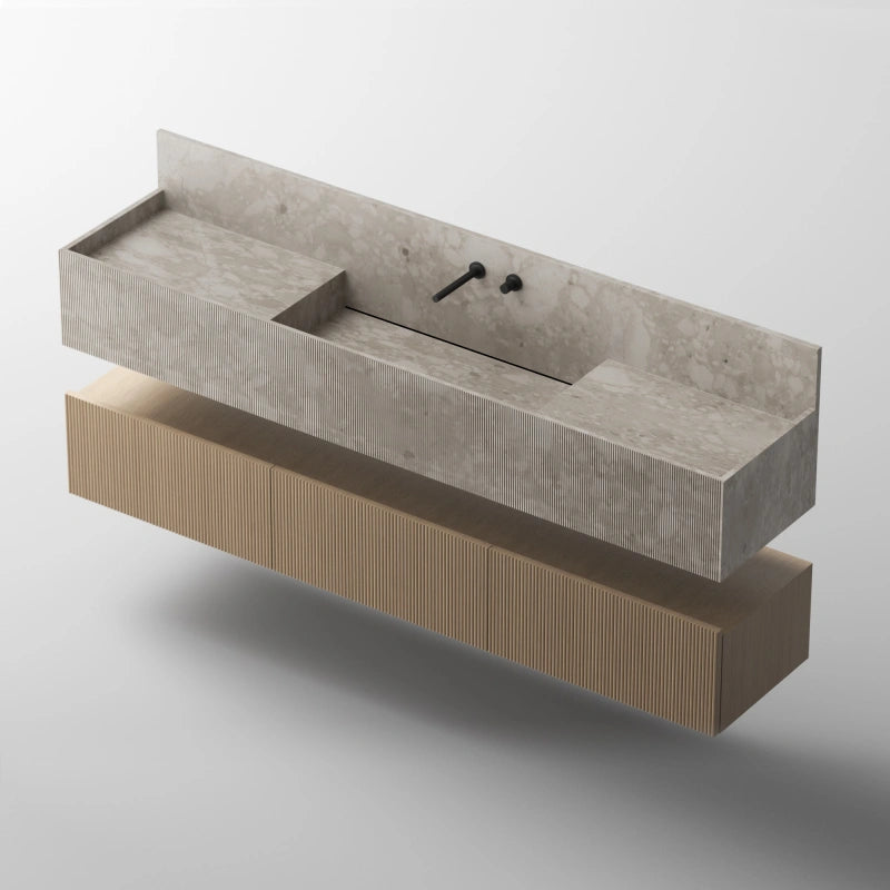 MonBlari SQUARE CLTY Series Fluted Marble Bathroom Sink Vanity