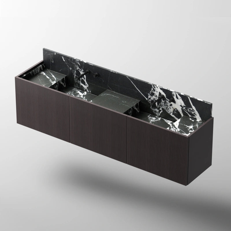MonBlari SQUARE CLTY Series Black Marble Fluted Bathroom Vanity
