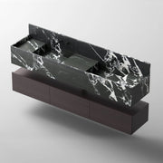 MonBlari SQUARE CLTY Series Black Marble Double Bathroom Vanity with Open Storage