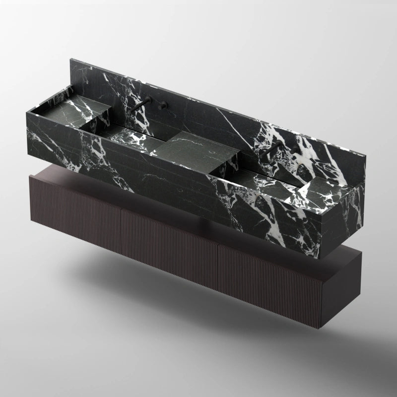 MonBlari SQUARE CLTY Series Black Marble Double Bathroom Vanity with Backsplash