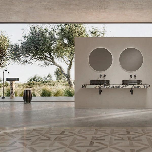 MonBlari STRATA Series Marble-Inspired Vessel Bathroom Sink with Clear