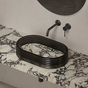 MonBlari STRATA Series Marble-Inspired Vessel Bathroom Sink with Clear
