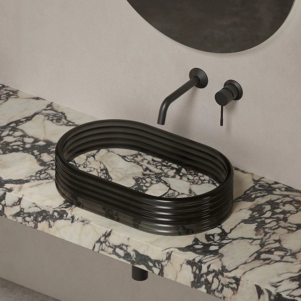 MonBlari STRATA Series Marble-Inspired Vessel Bathroom Sink with Clear