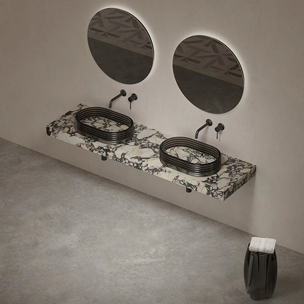 MonBlari STRATA Series Marble-Inspired Vessel Bathroom Sink with Clear