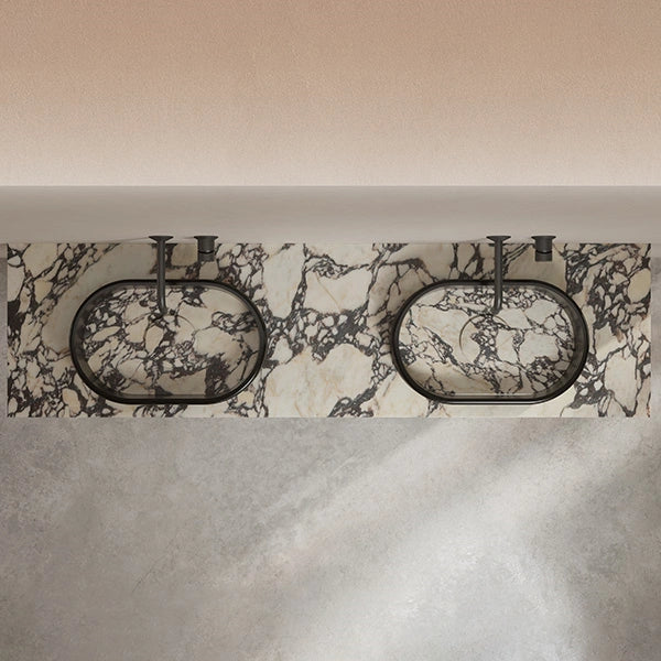 MonBlari STRATA Series Marble-Inspired Vessel Bathroom Sink with Clear