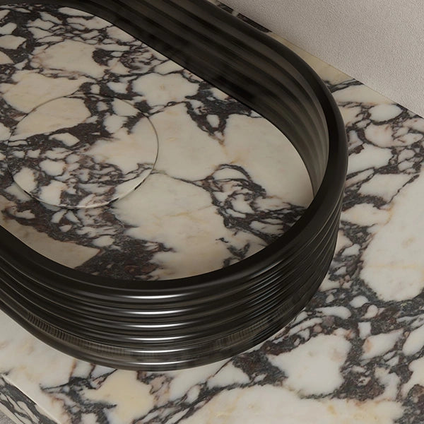 MonBlari STRATA Series Marble-Inspired Vessel Bathroom Sink with Clear