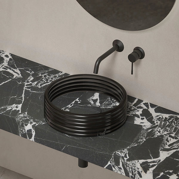 MonBlari STRATA Series Structured Marble Vessel Sink with Clear Acrylic