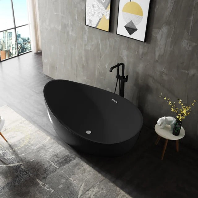Monblari contemporary oval freestanding bathtub-TW-6620-Black-SideView