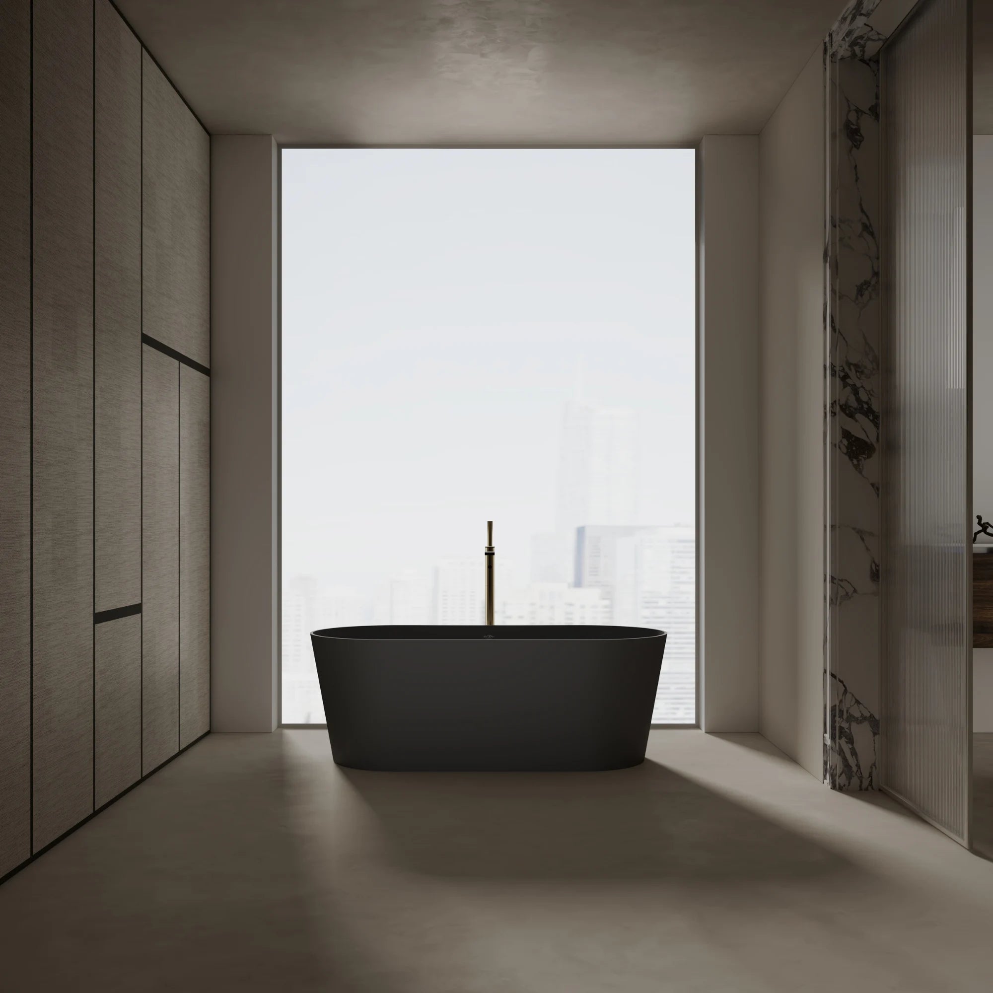 Monblari Solid Surface Oval Freestanding Soaking Bathtub