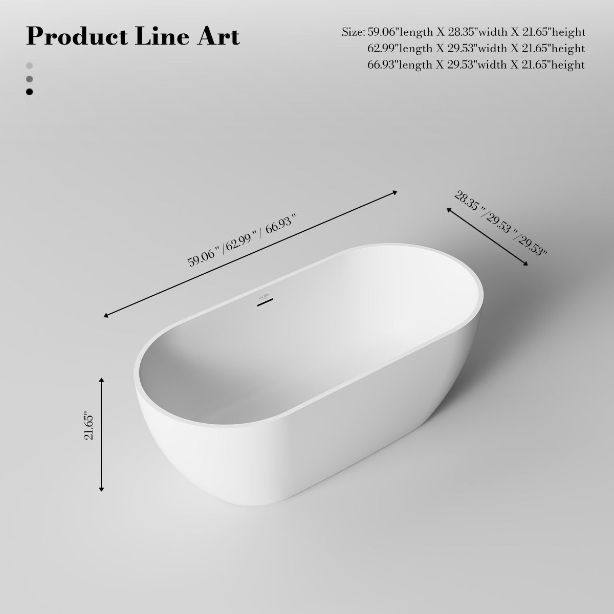59-67 Inch MonBlari Solid Surface Freestanding Bathtub