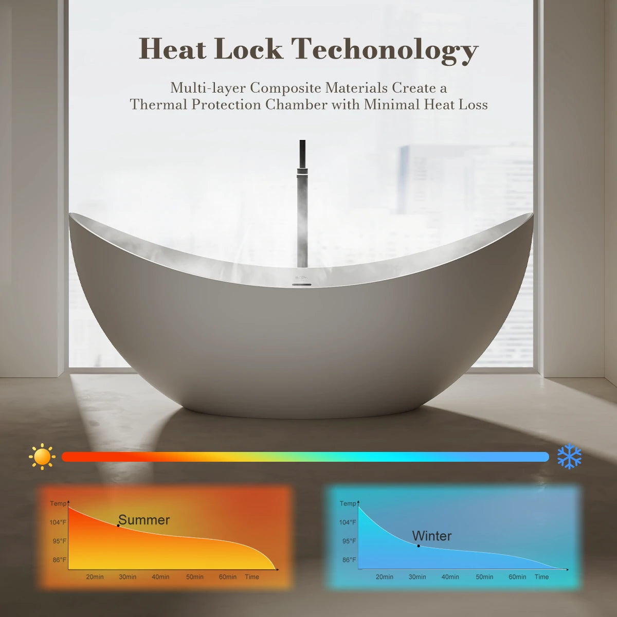 64.2 Inch MonBlari LUCENT Solid Surface Freestanding Bathtub