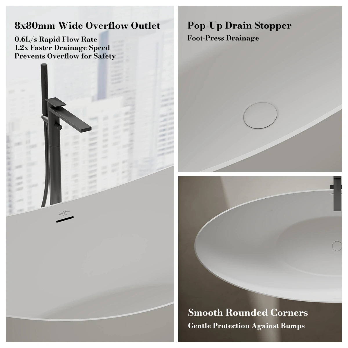 64.2 Inch MonBlari LUCENT Solid Surface Freestanding Bathtub
