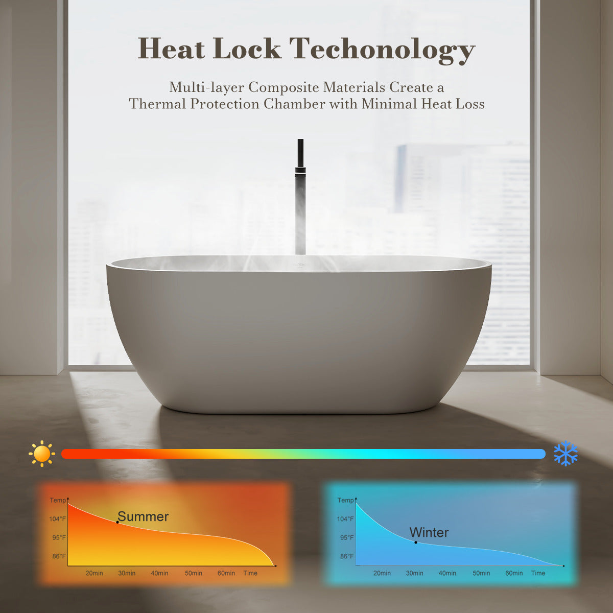 59-67 Inch MonBlari Solid Surface Freestanding Bathtub