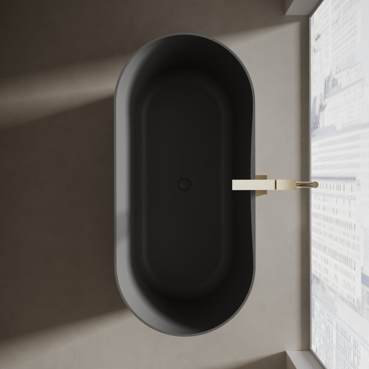 Monblari Solid Surface Oval Freestanding Soaking Bathtub