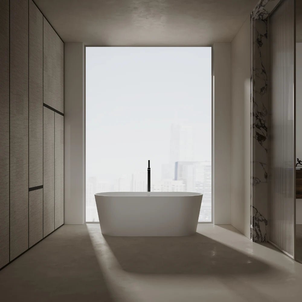 Monblari Solid Surface Oval Freestanding Soaking Bathtub