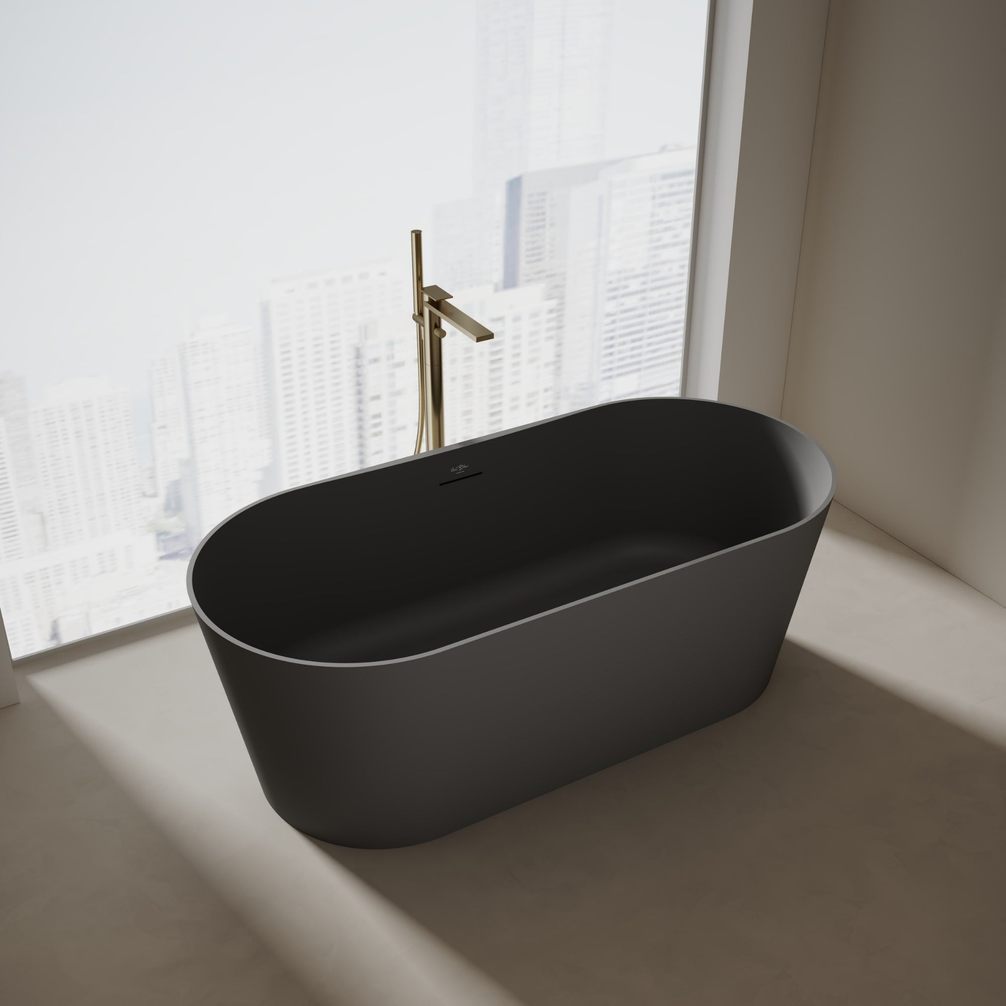 Monblari Solid Surface Oval Freestanding Soaking Bathtub