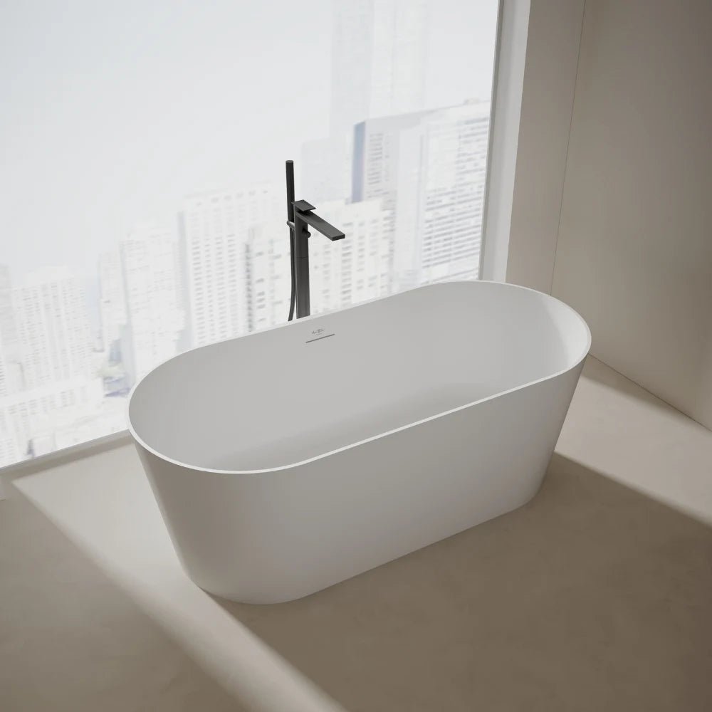 Monblari Solid Surface Oval Freestanding Soaking Bathtub