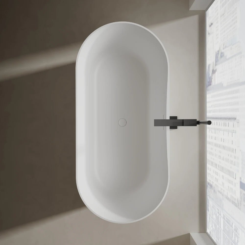 Monblari Solid Surface Oval Freestanding Soaking Bathtub