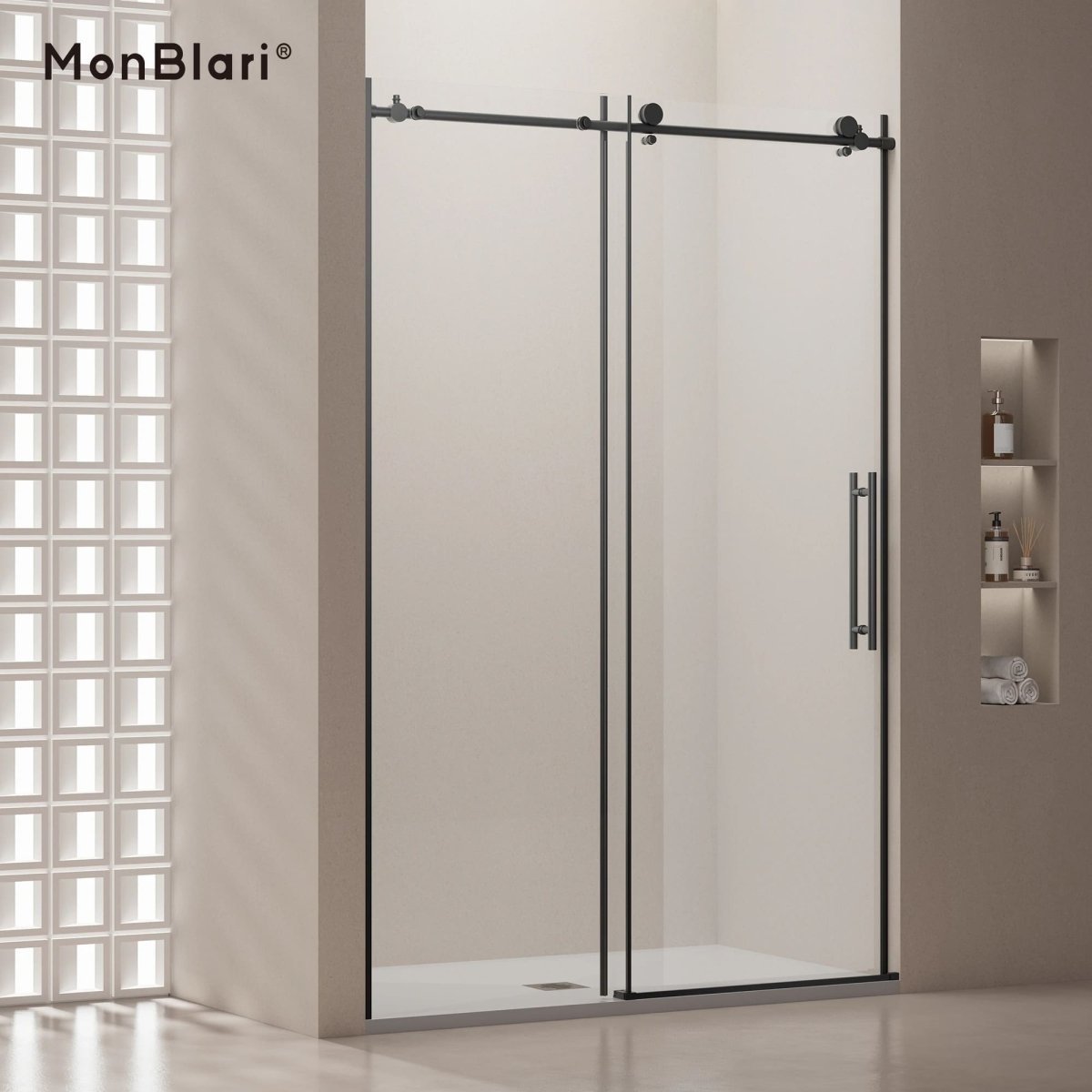 MonBlari Black Sliding Glass Shower Door 60" x 76"