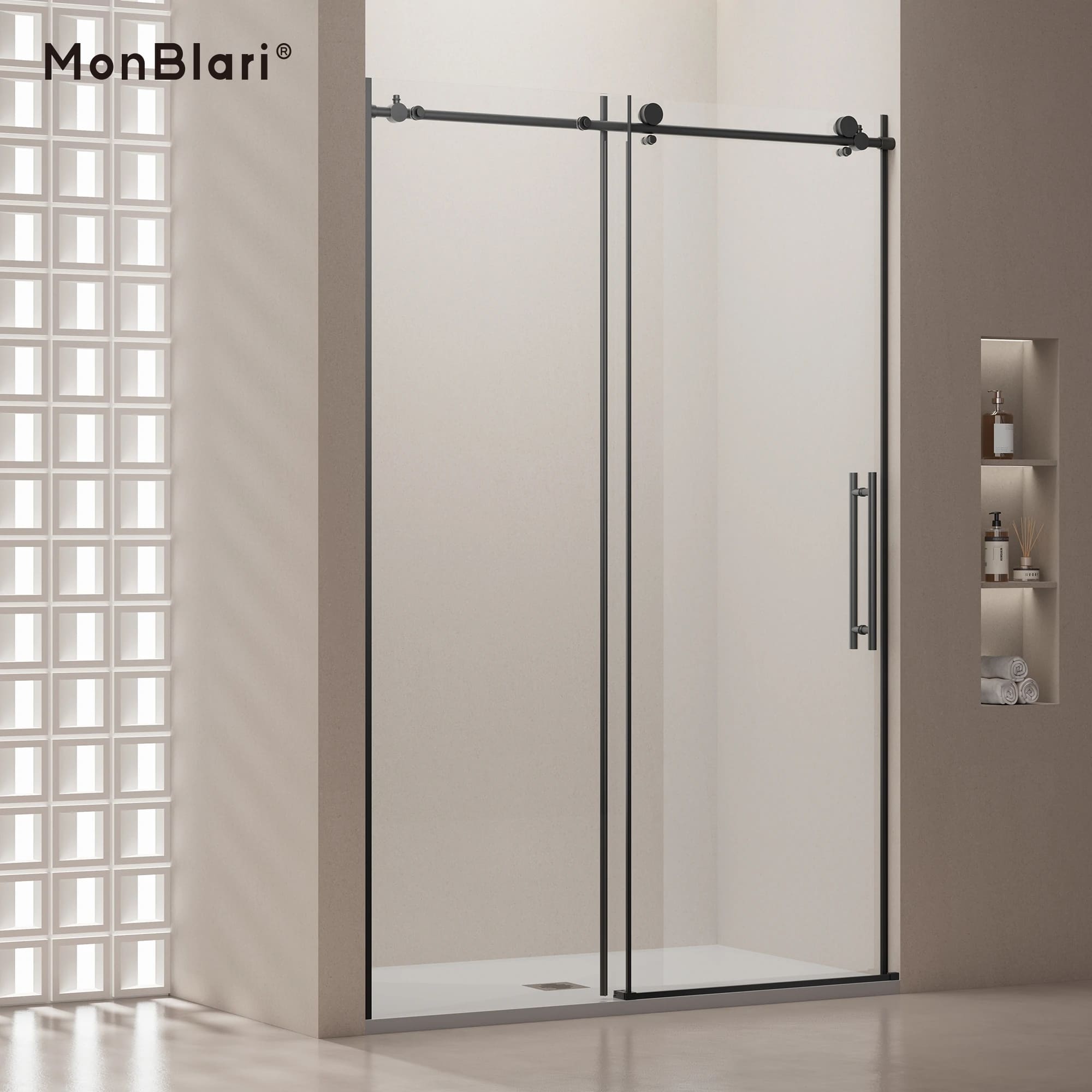 MonBlari Matte Black Sliding Glass Shower Door 60" x 76"