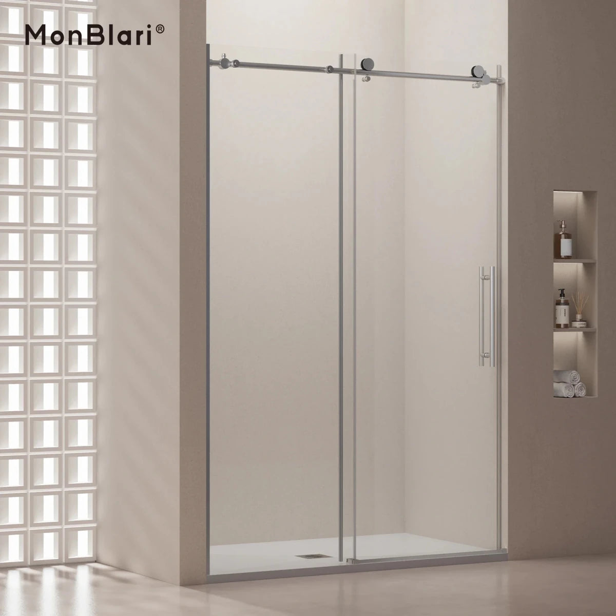 MonBlari Silver Sliding Glass Shower Door 60" x 76"