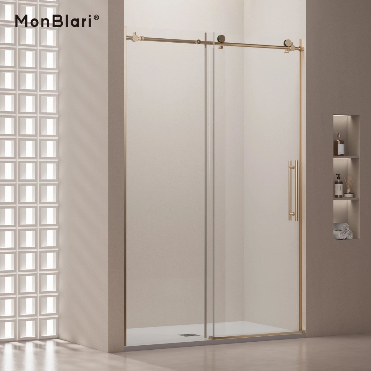 MonBlari Gold Sliding Glass Shower Door 60" x 76"