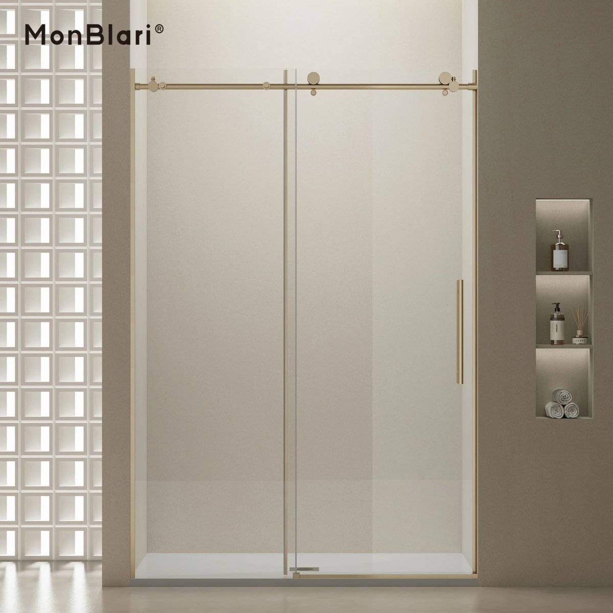 MonBlari Gold Sliding Glass Shower Door 60" x 76"