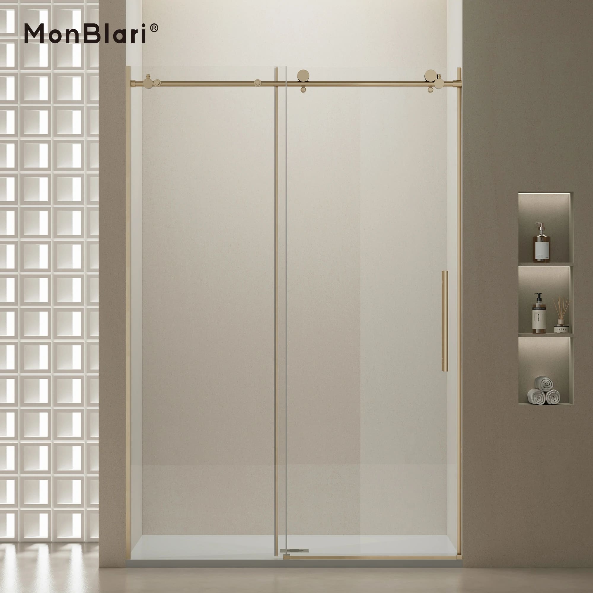 MonBlari Gold Sliding Glass Shower Door 60" x 76"