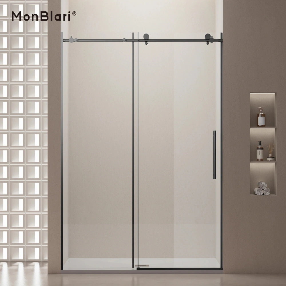 MonBlari Matte Black Sliding Glass Shower Door 60" x 76"