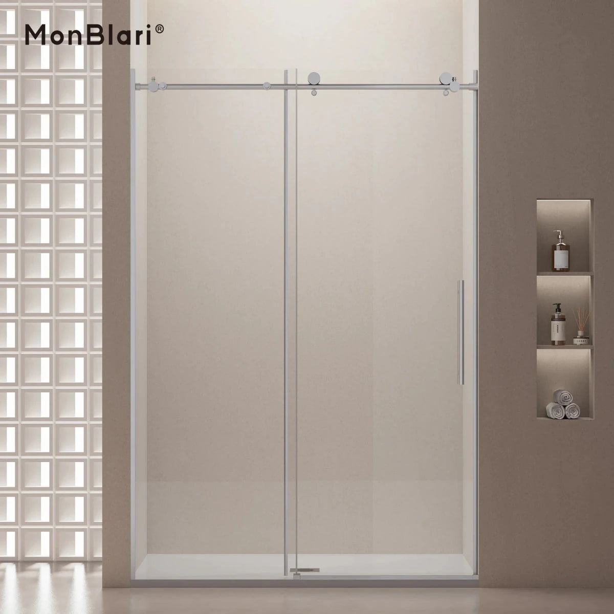 MonBlari Silver Sliding Glass Shower Door 60" x 76"