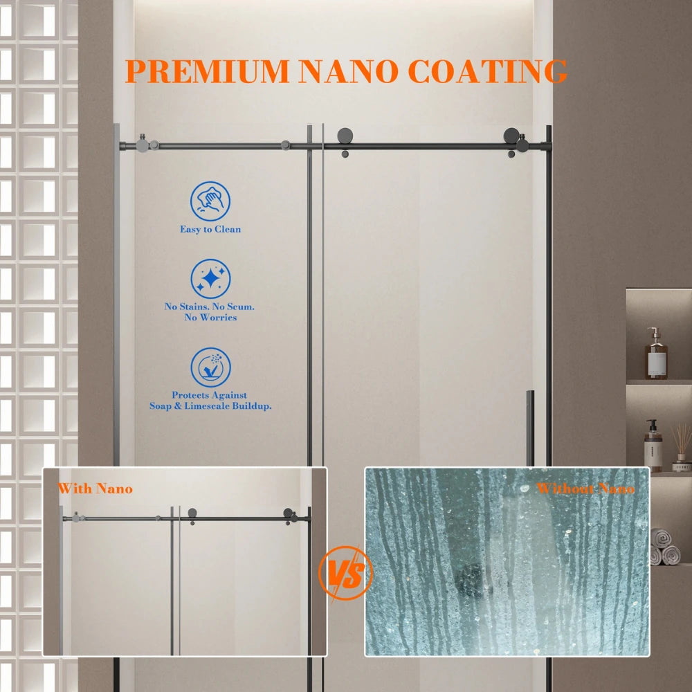 MonBlari Matte Black Sliding Glass Shower Door 60" x 76"