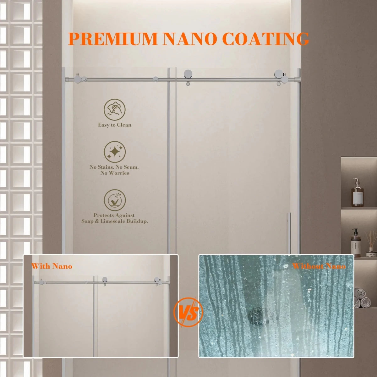 MonBlari Silver Sliding Glass Shower Door 60" x 76"