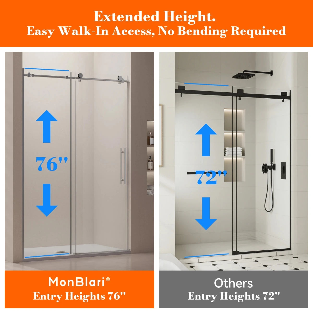 MonBlari Silver Sliding Glass Shower Door 60" x 76"