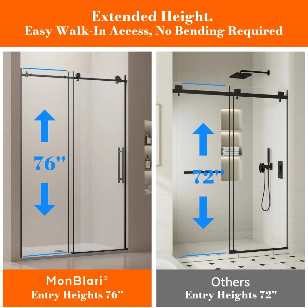 MonBlari Matte Black Sliding Glass Shower Door 60" x 76"