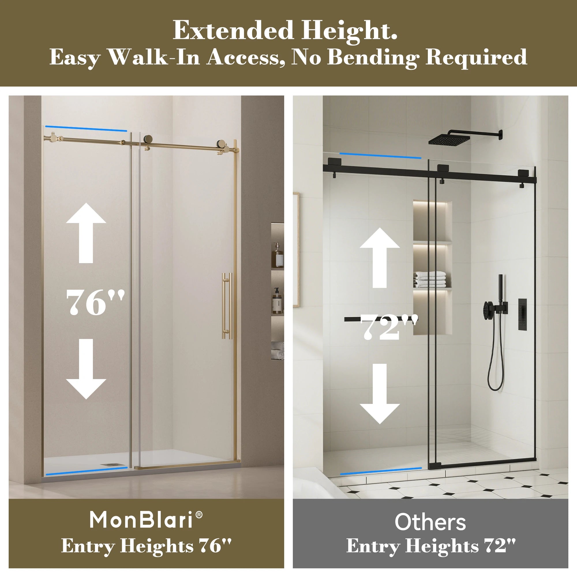 MonBlari Gold Sliding Glass Shower Door 60" x 76"
