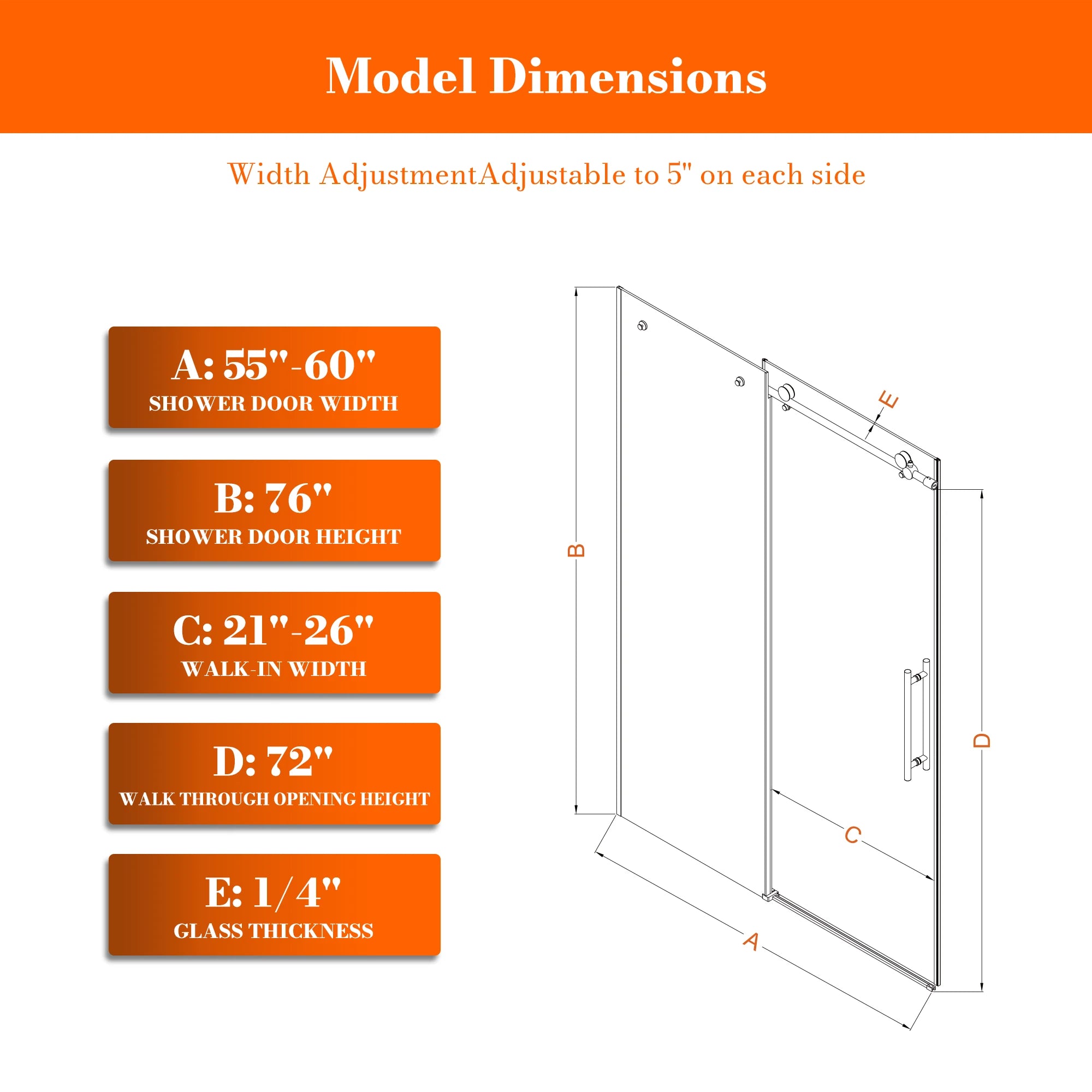 MonBlari Sliding Glass Shower Door 60" x 76"