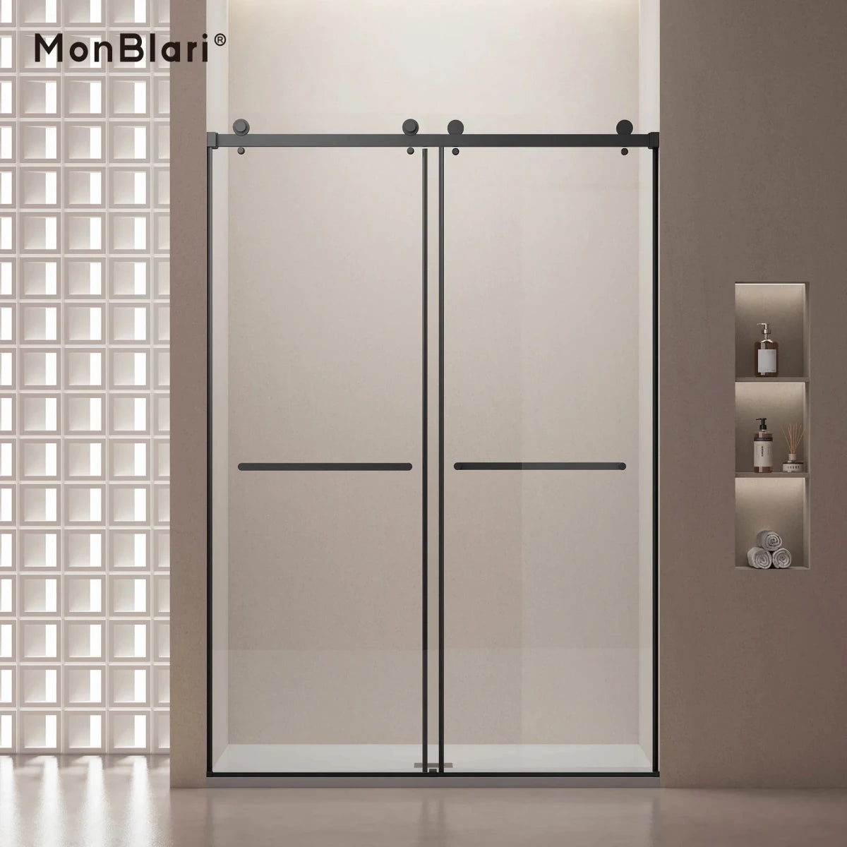 MonBlari Black Contemporary Sliding Glass Shower Door 60" x 76"