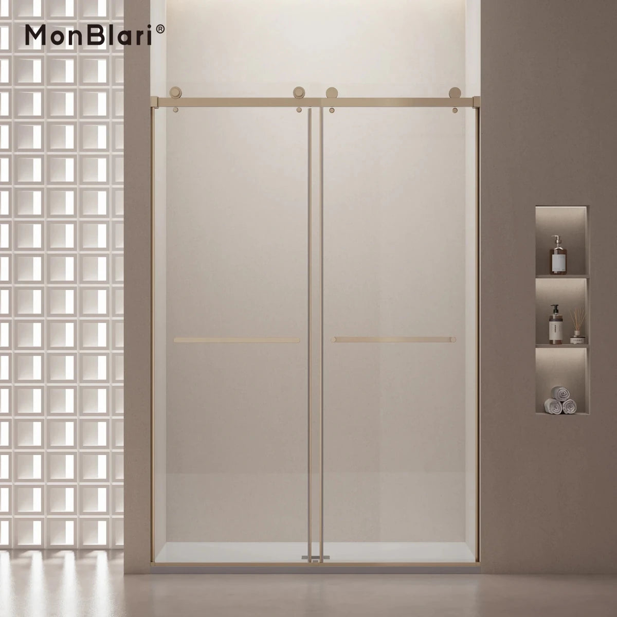 MonBlari Gold Contemporary Sliding Glass Shower Door 60" x 76"