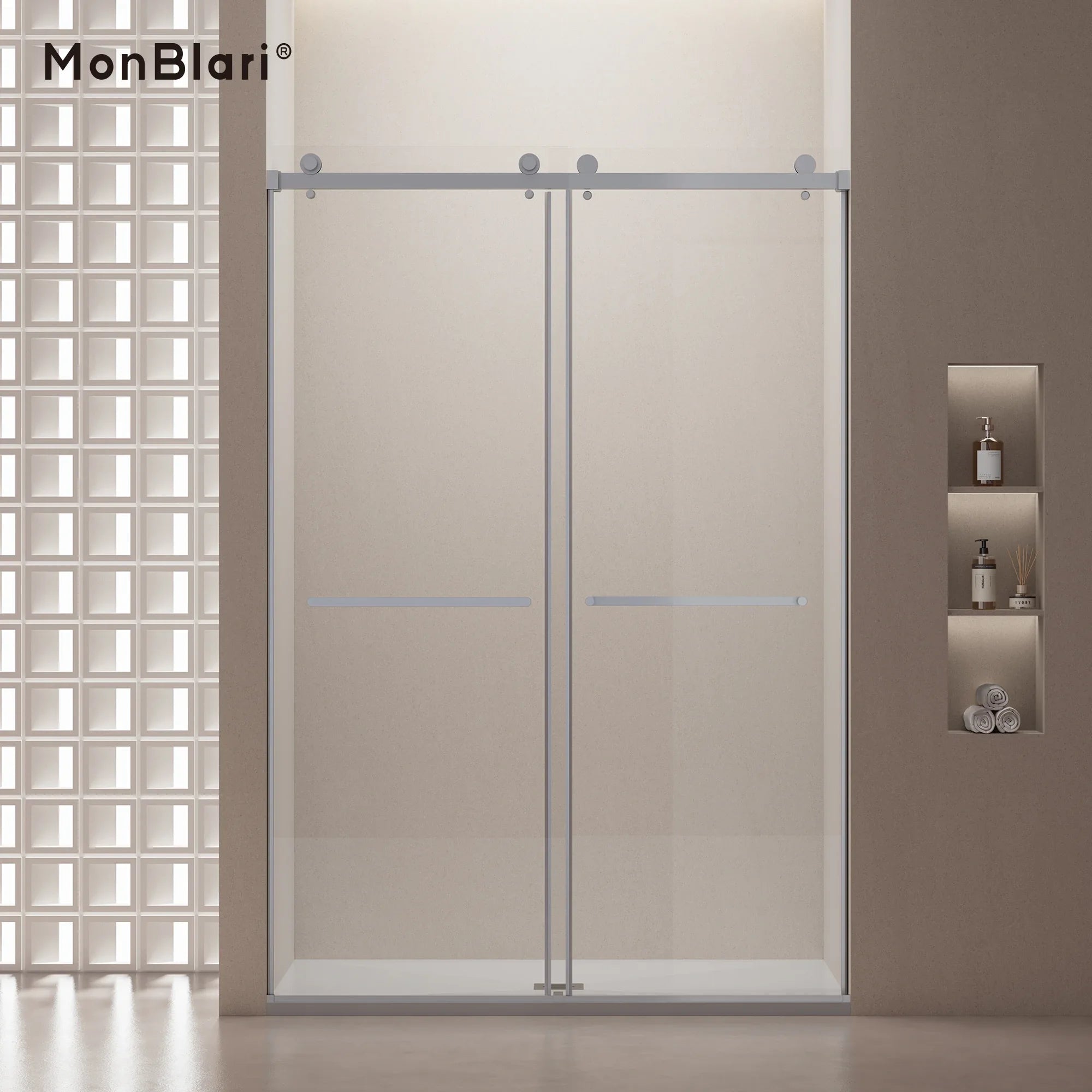 MonBlari Contemporary Sliding Glass Shower Door 60" x 76"
