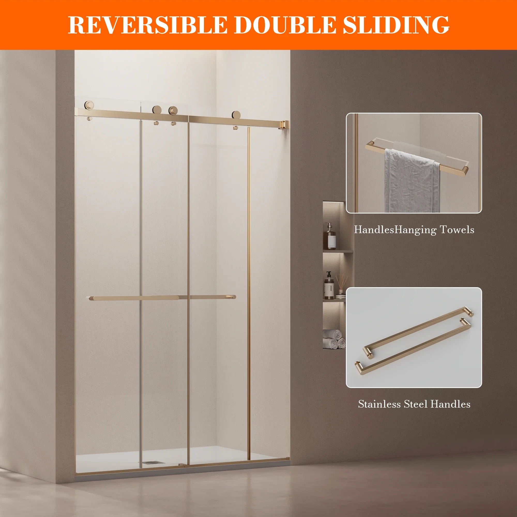 MonBlari Contemporary Sliding Glass Shower Door 60" x 76"