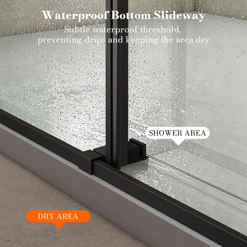 MonBlari Black Contemporary Sliding Glass Shower Door 60" x 76"