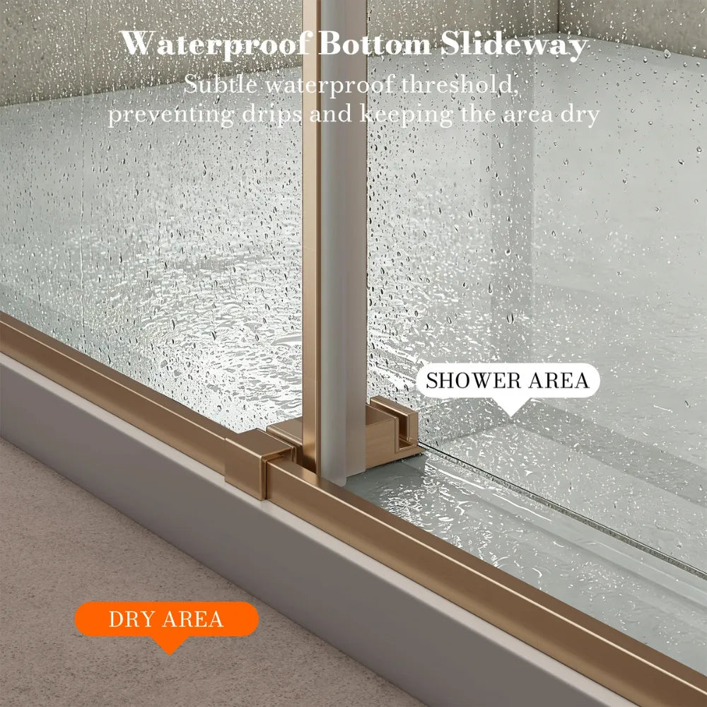 MonBlari Gold Contemporary Sliding Glass Shower Door 60" x 76"
