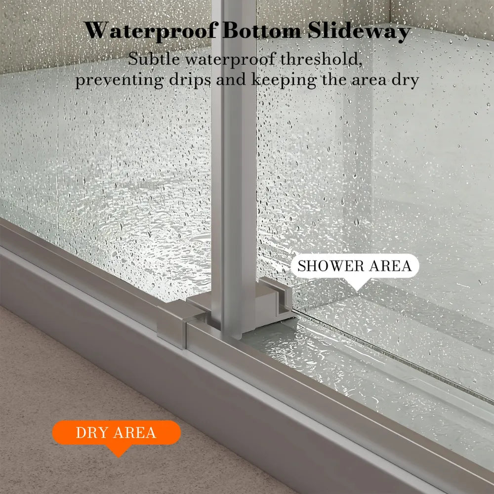 MonBlari Silver Contemporary Sliding Glass Shower Door 60" x 76"