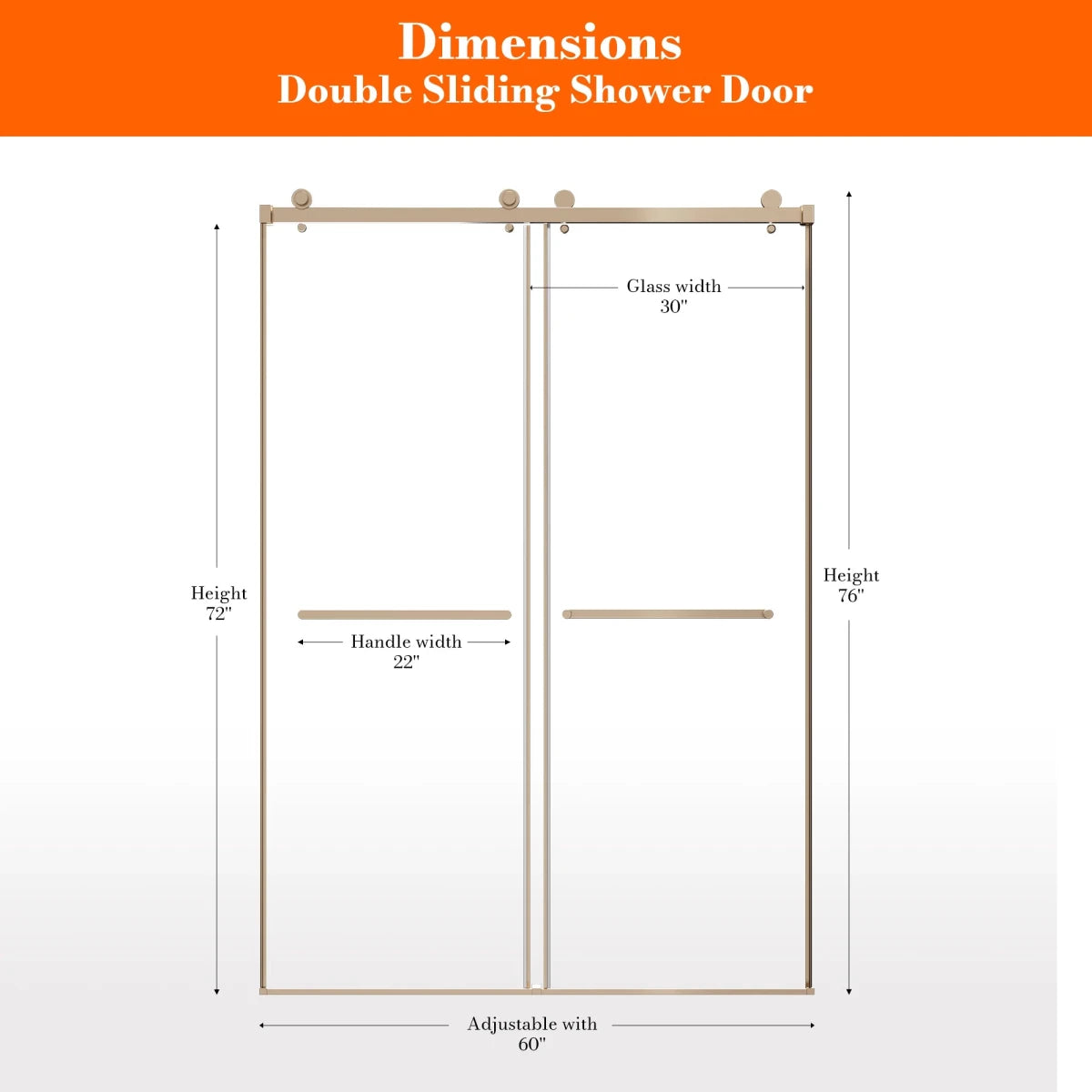 MonBlari Gold Contemporary Sliding Glass Shower Door 60" x 76"