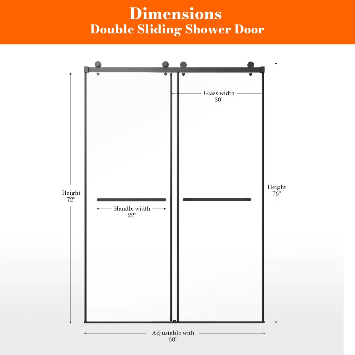 MonBlari Black Contemporary Sliding Glass Shower Door 60" x 76"