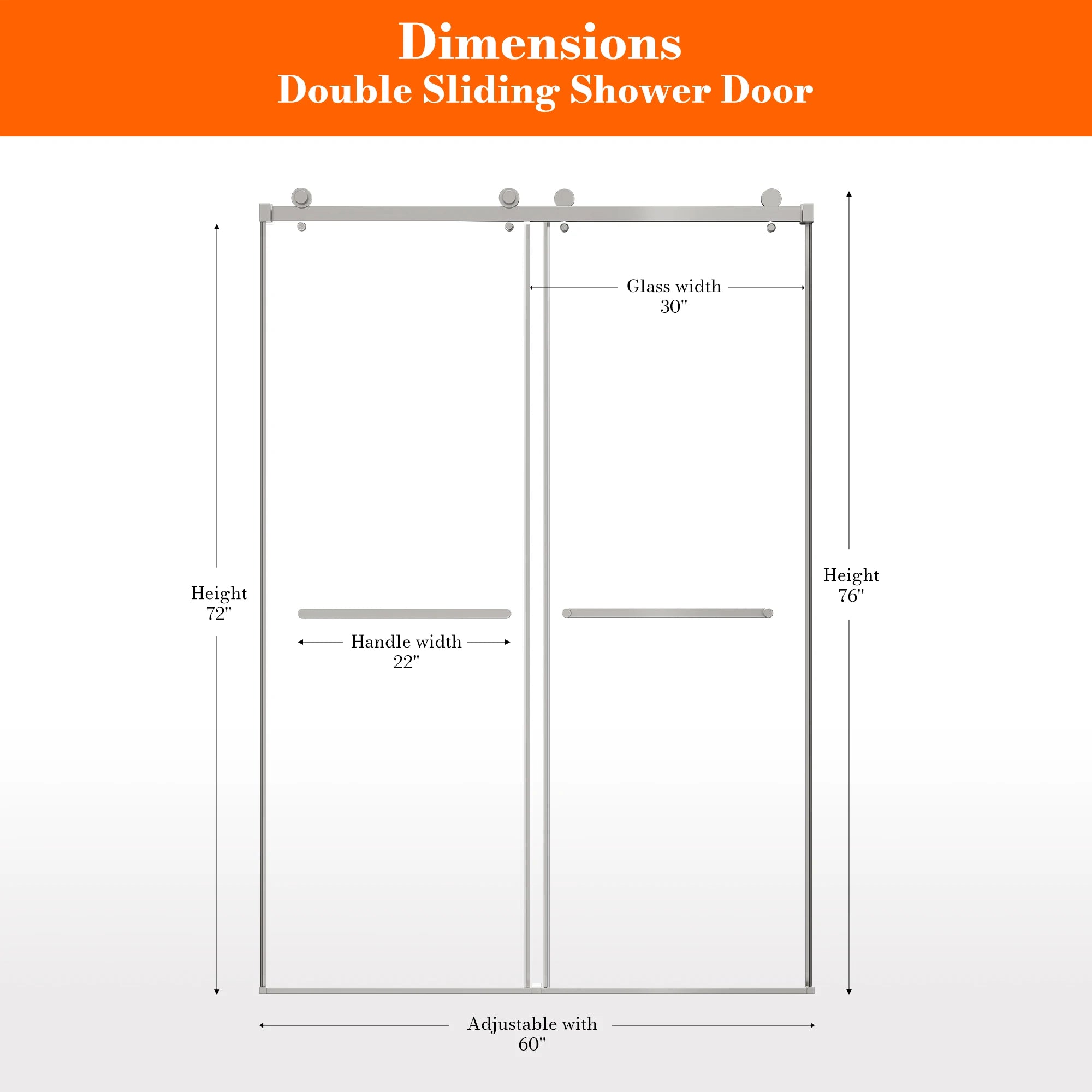 MonBlari Contemporary Sliding Glass Shower Door 60" x 76"
