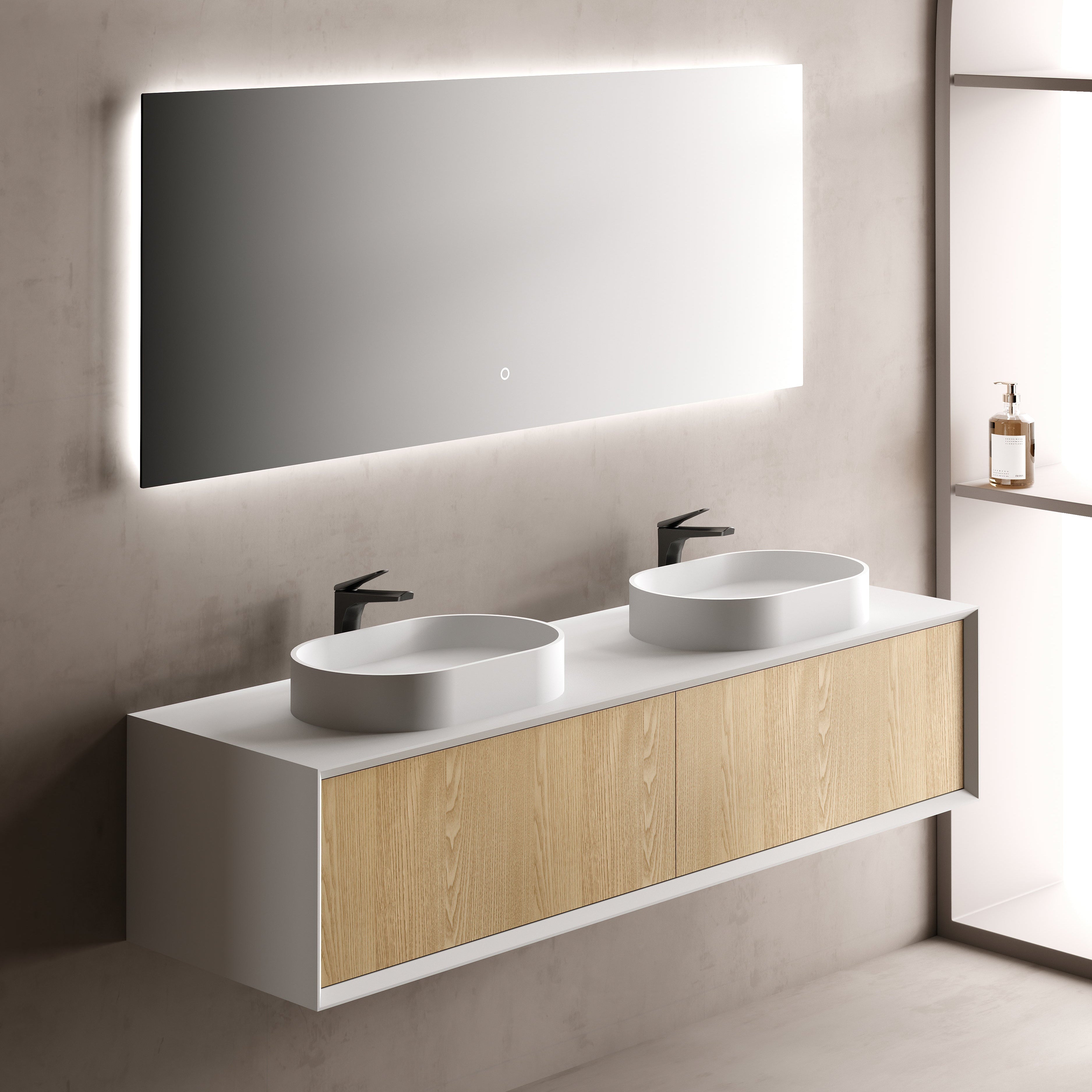 MonBlari Solid Surface Vanity With Mirror TW-2202-BACK TO WALL-SideView