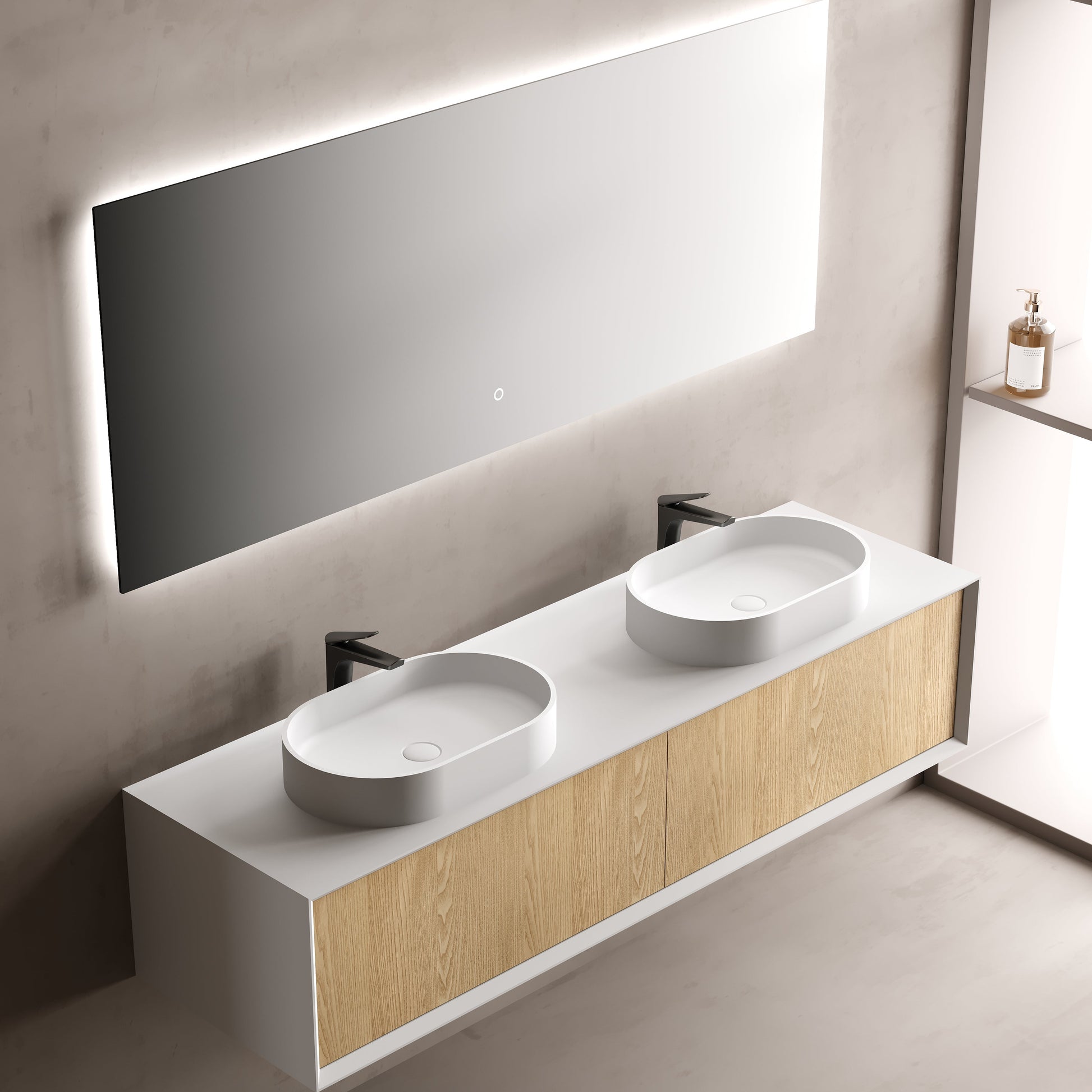 MonBlari Solid Surface Vanity With Mirror TW-2202-BACK TO WALL-SideTop