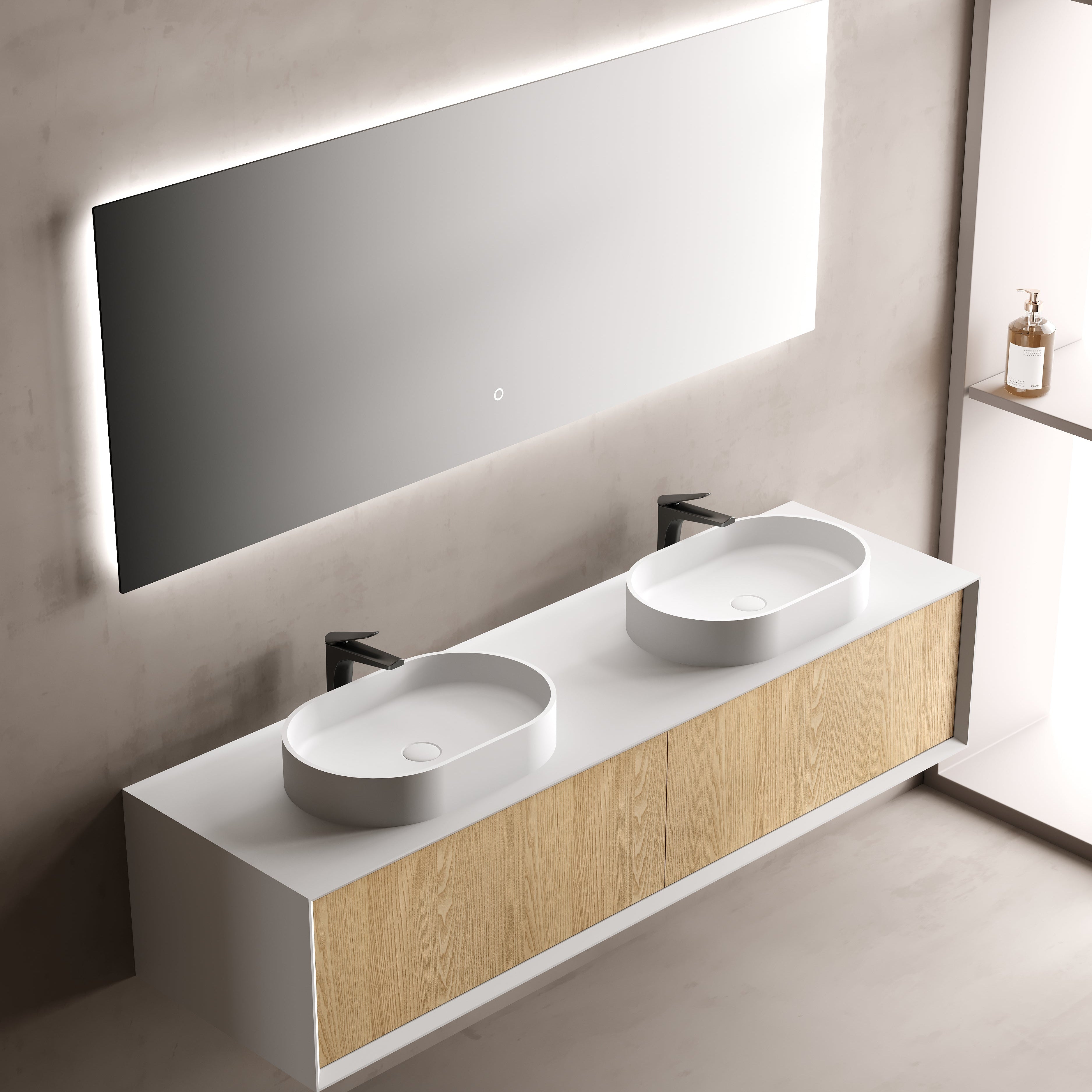 MonBlari Solid Surface Vanity With Mirror TW-2202-BACK TO WALL-SideTop